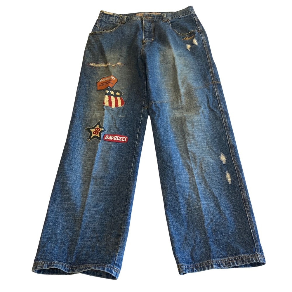 Vintage Davoucci Baggy Jeans Mens 36x33 (Fit 35x32) 90s Hip Hop Streetwear Patch